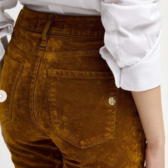 SHAFT JEANS Italy Lola hr Velvet Flock Pants Lace up Flare Hem in Oro Verde - Picture 7 of 15